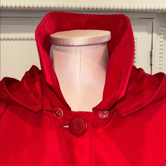 Red Trench Coat with Tailored Silhouette and removable hood Size 16