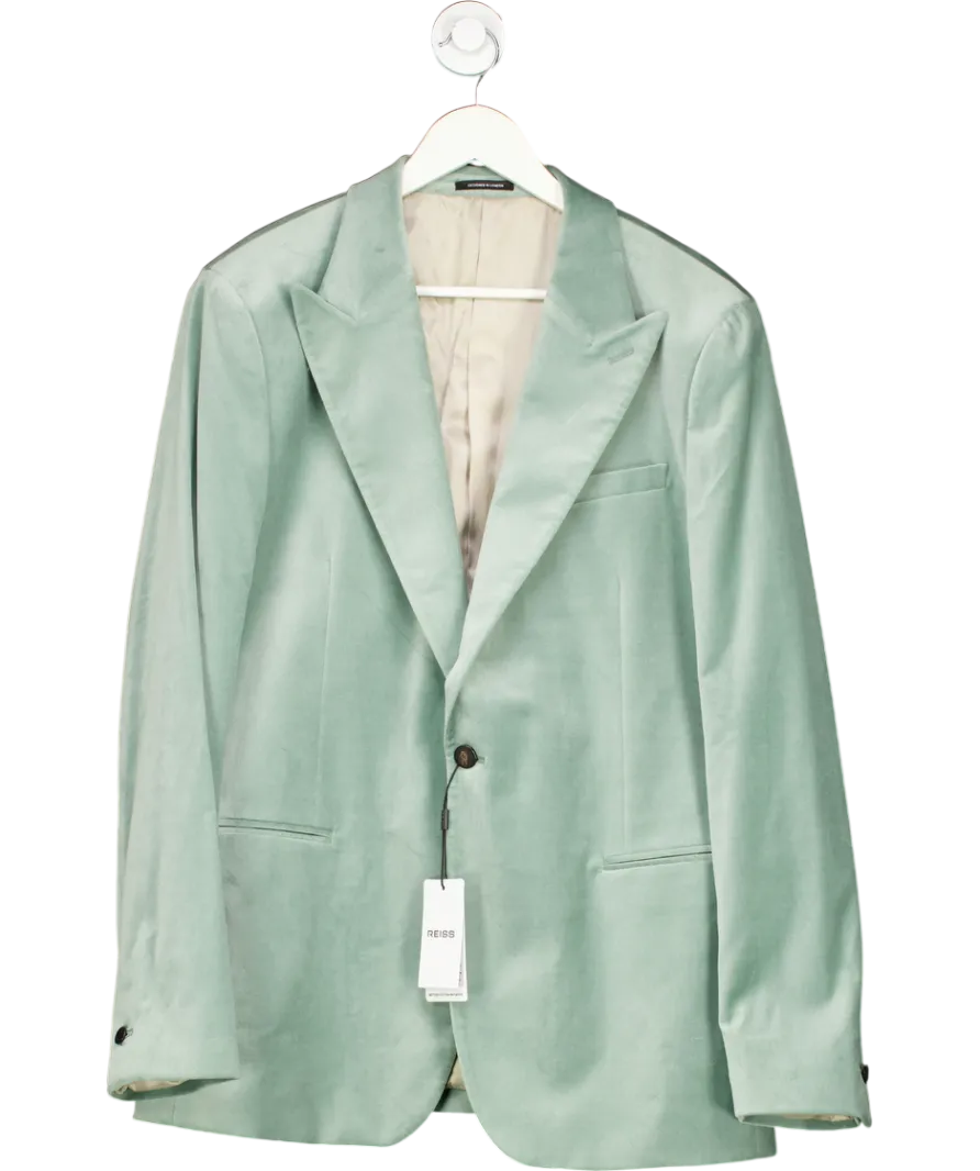 REISS Green Apsara Peak-lapel Single-breasted Stretch-velvet Blazer SZ 44 UK XXL