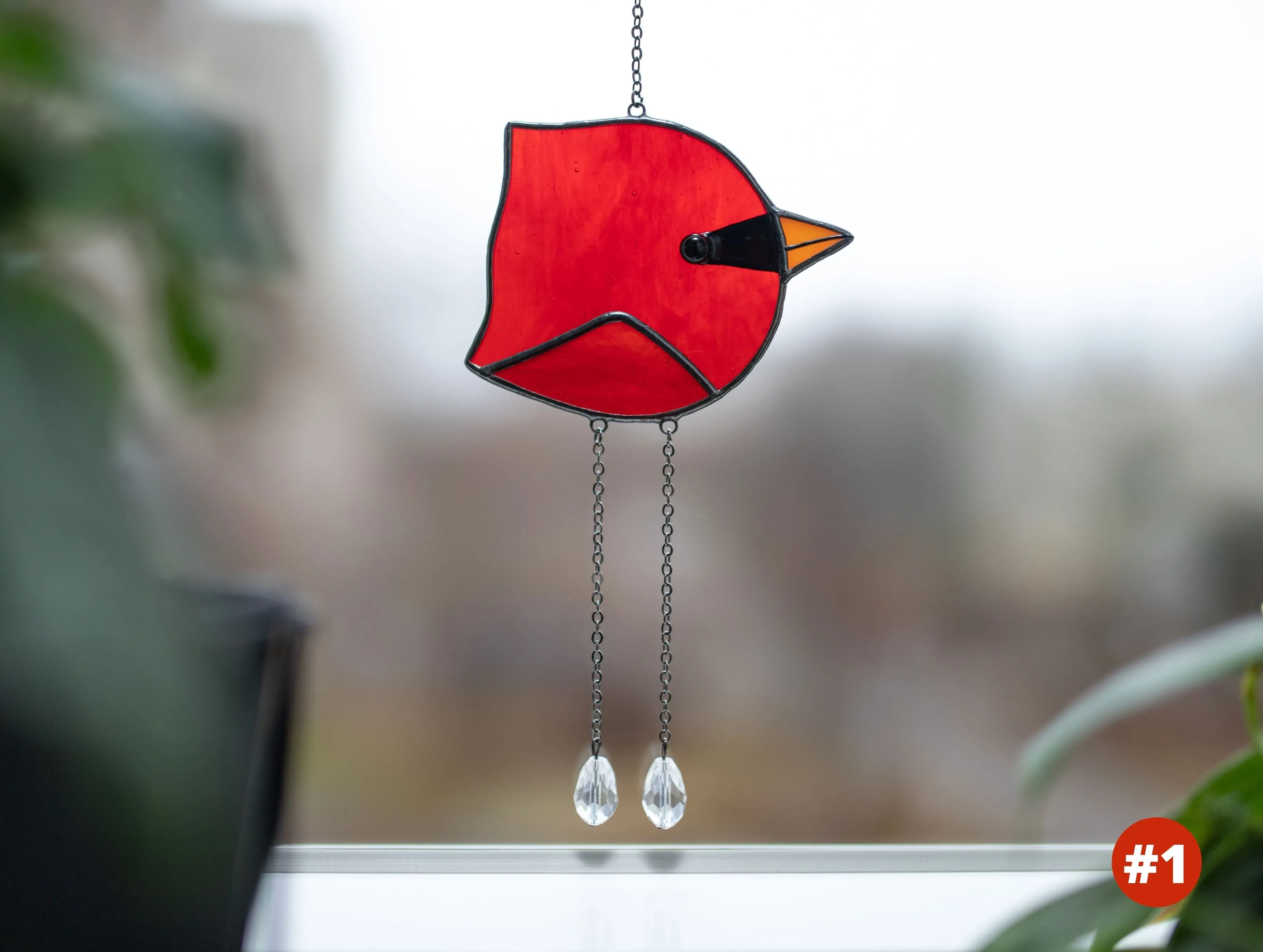 Round Bird Stained glass window hangings, Bird window decor
