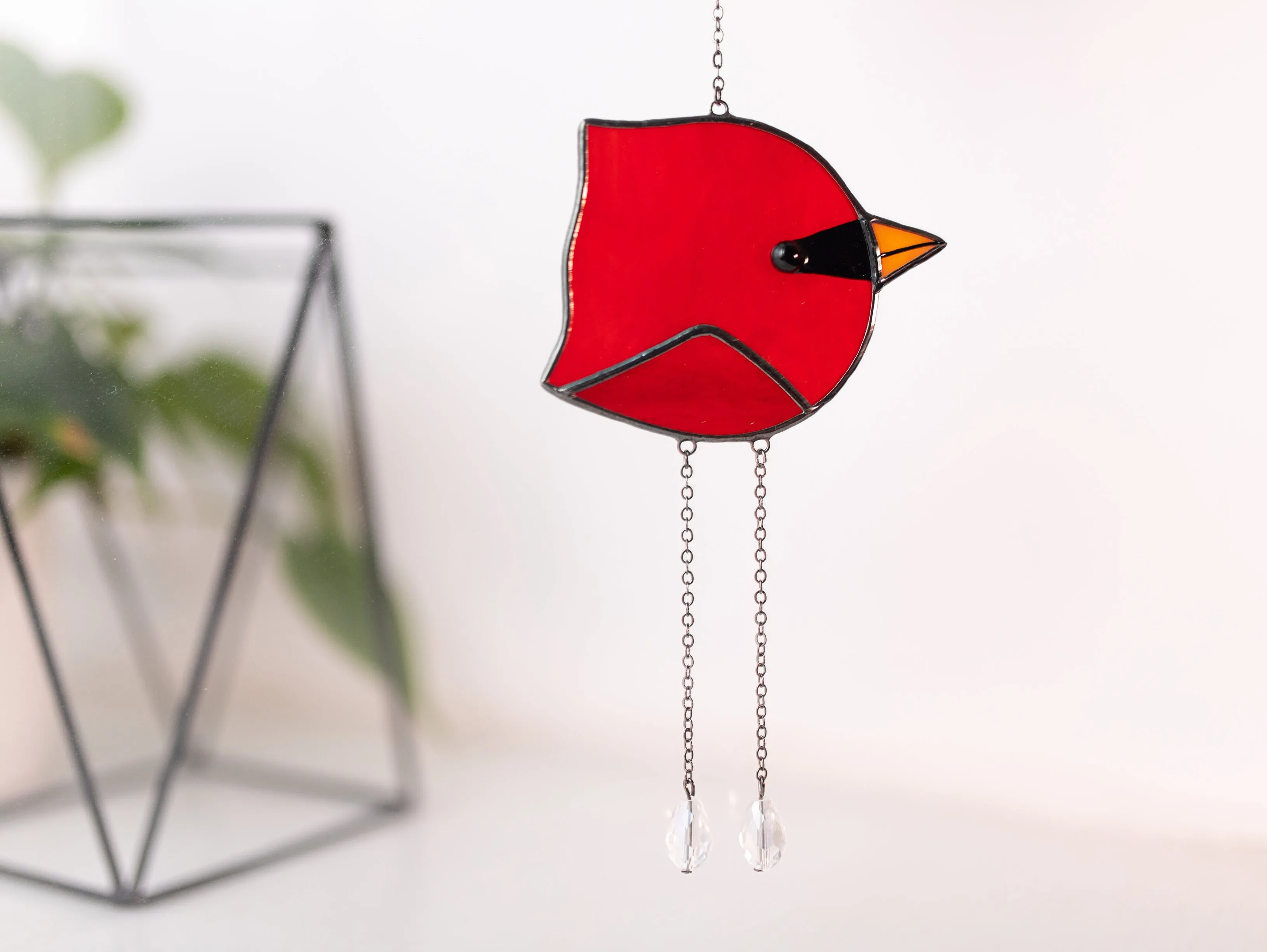 Round Bird Stained glass window hangings, Bird window decor