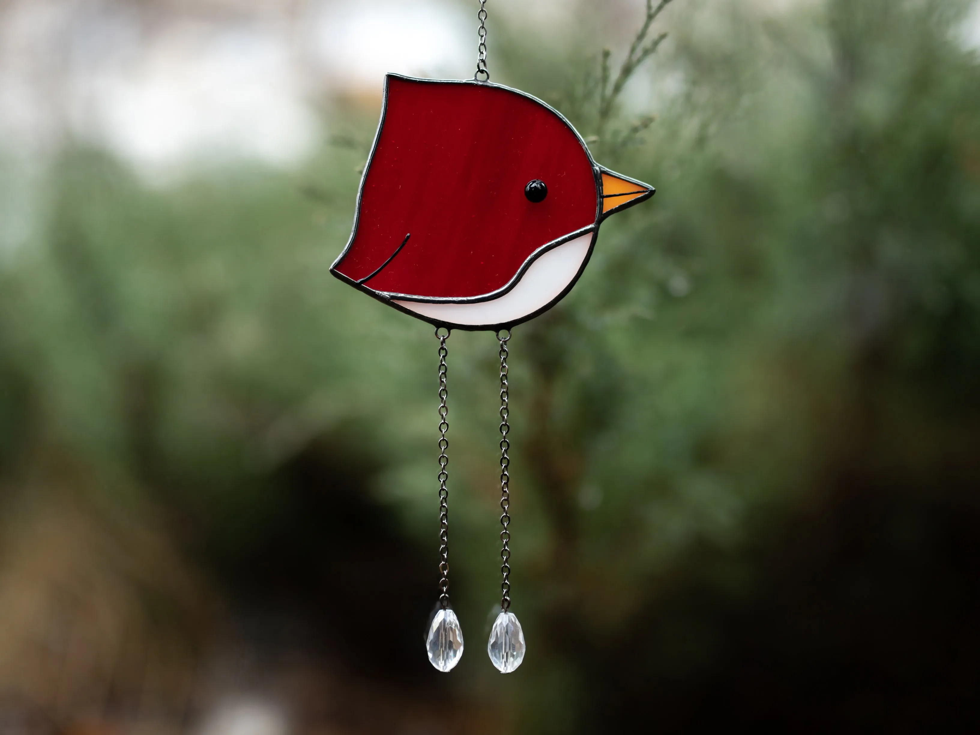 Round Bird Stained glass window hangings, Bird window decor