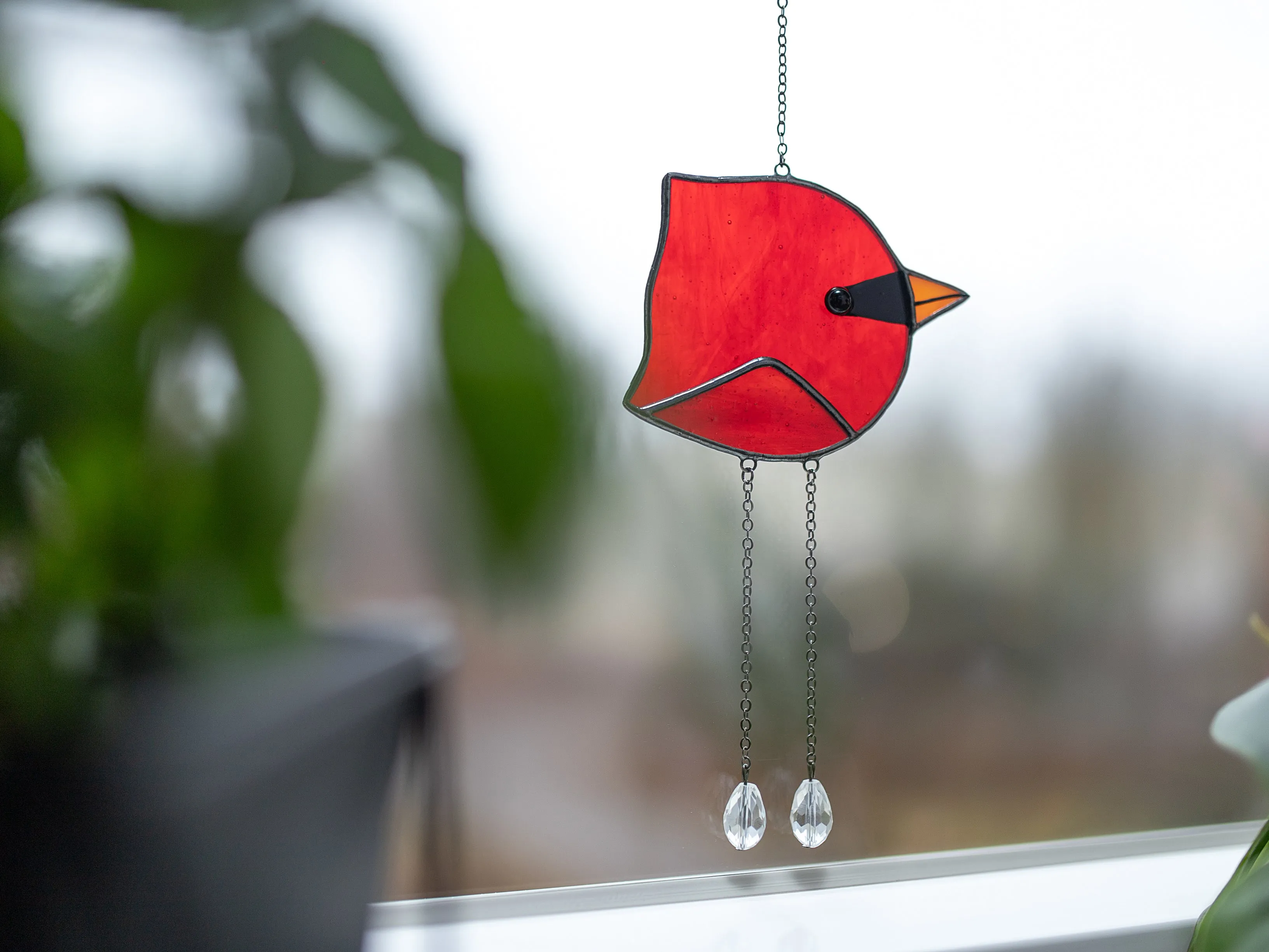 Round Bird Stained glass window hangings, Bird window decor