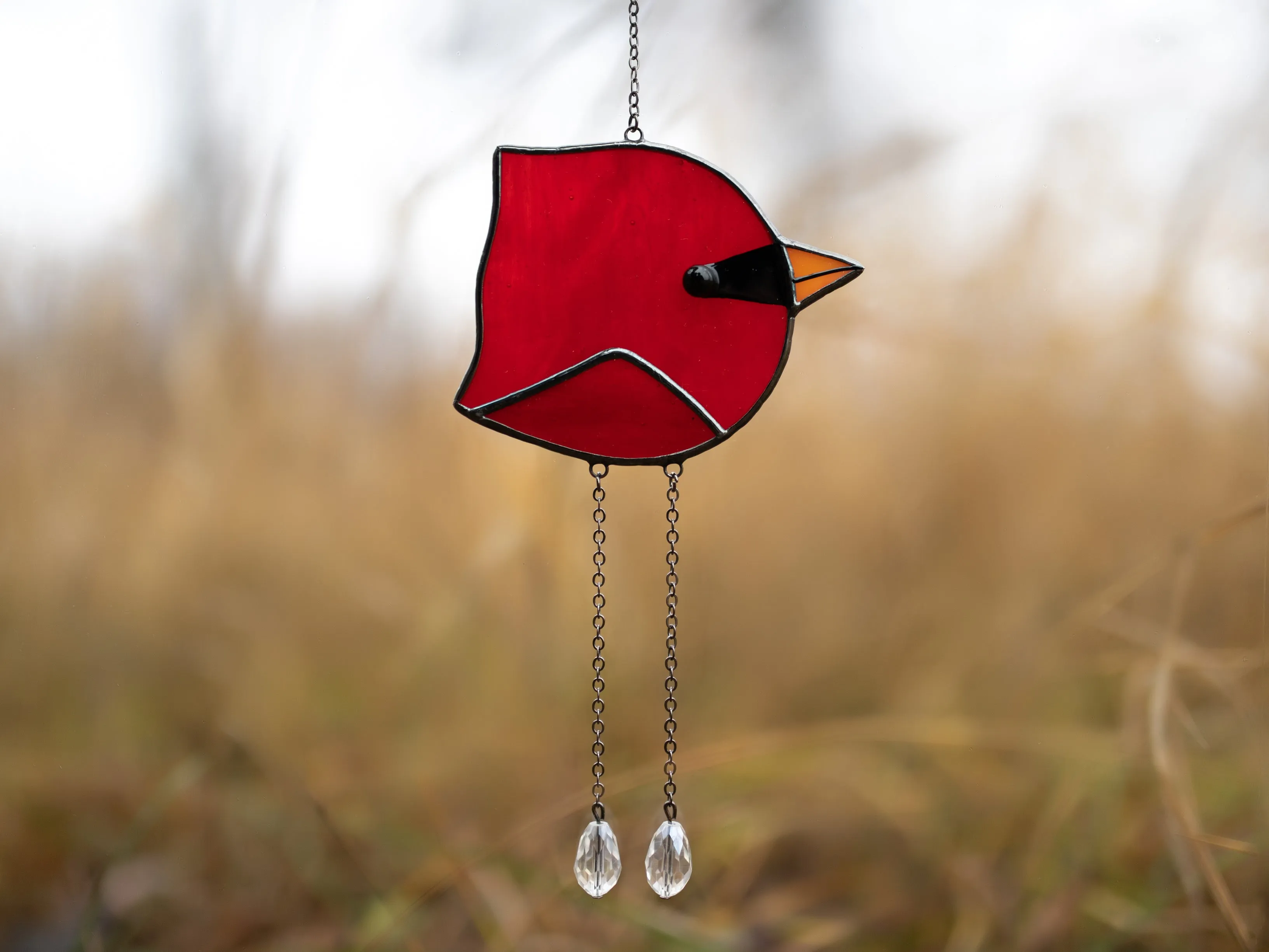 Round Bird Stained glass window hangings, Bird window decor