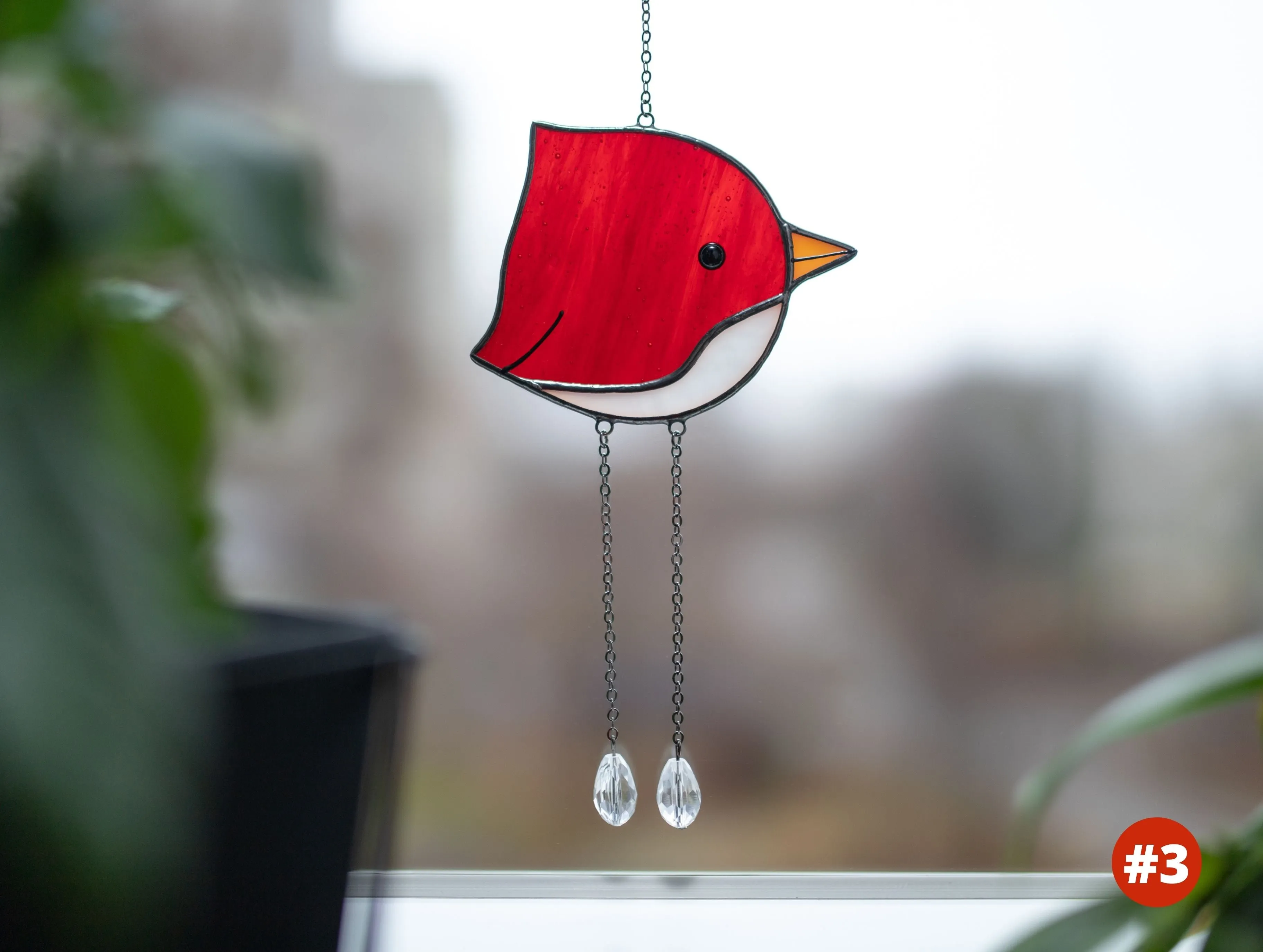 Round Bird Stained glass window hangings, Bird window decor