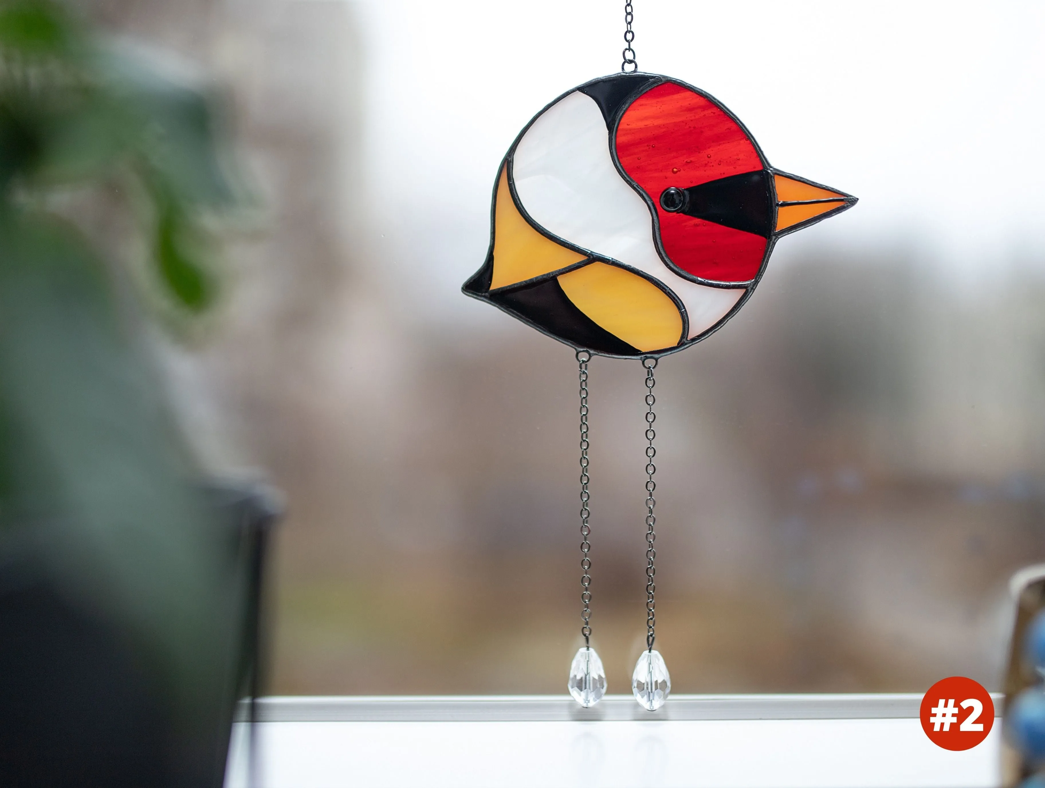 Round Bird Stained glass window hangings, Bird window decor
