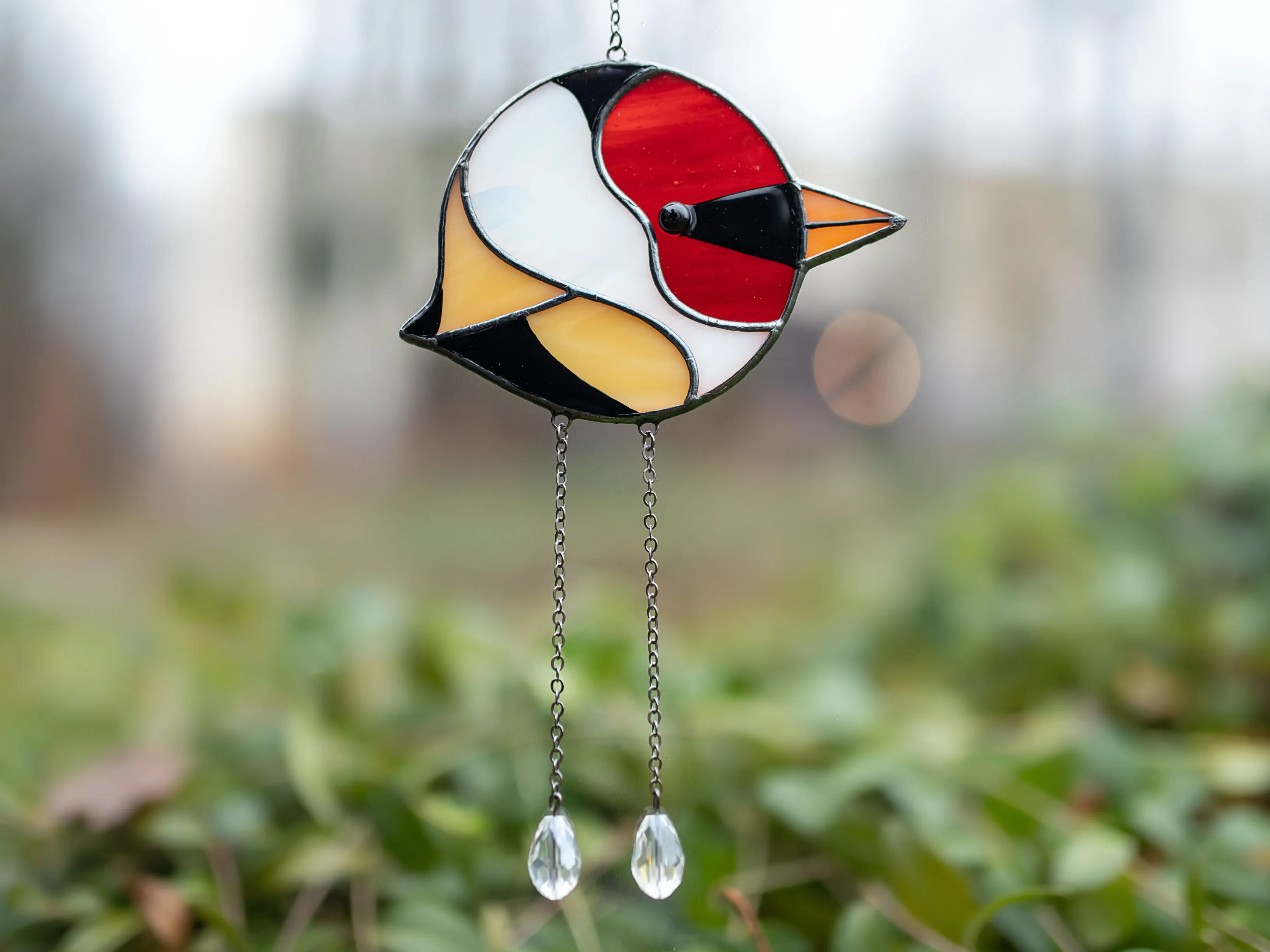 Round Bird Stained glass window hangings, Bird window decor