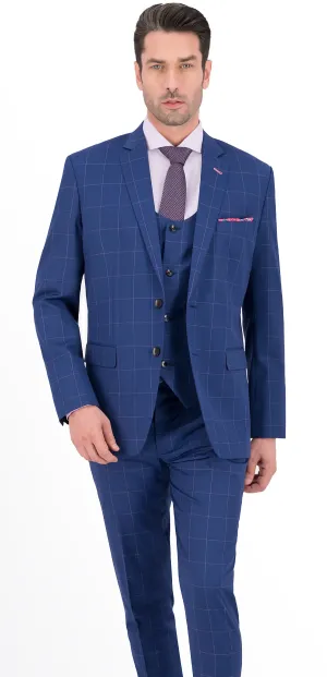 Royal Blue with Pink Windowpane Regular Suit