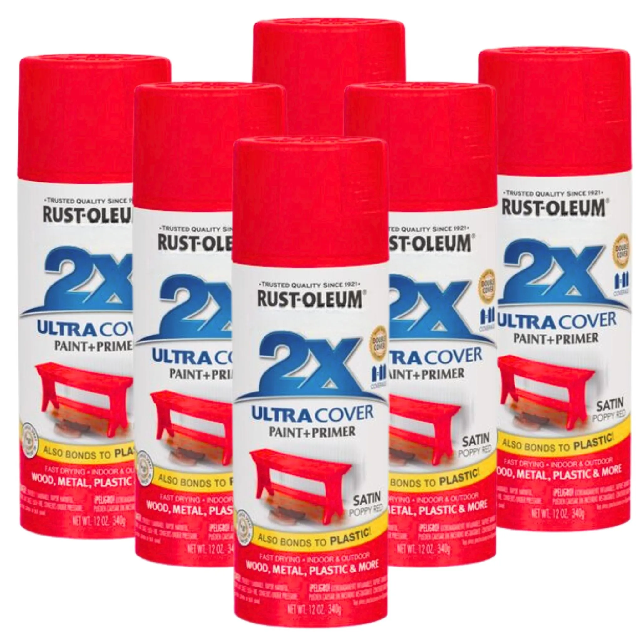 RUSTOLEUM 2X SATIN POPPY RED ULTRACOVER Paint & Primer 286844 (6 Cans)
