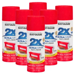 RUSTOLEUM 2X SATIN POPPY RED ULTRACOVER Paint & Primer 286844 (6 Cans)