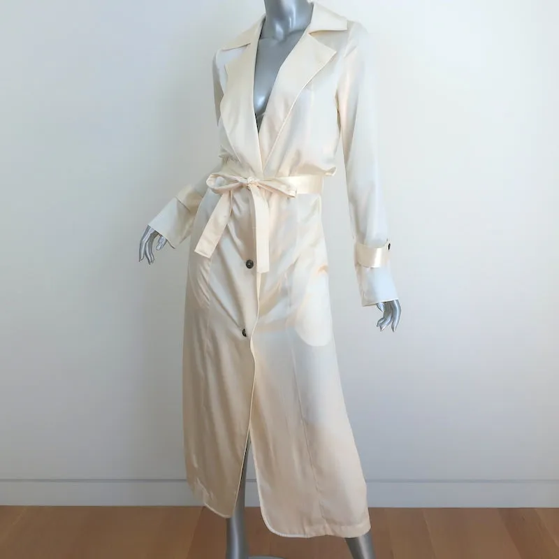 Sablyn Satin Trench Coat Ivory Size Extra Small Belted Long Jacket