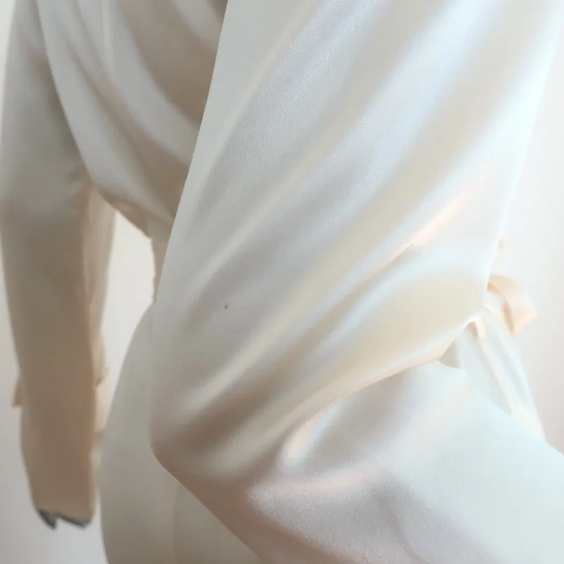 Sablyn Satin Trench Coat Ivory Size Extra Small Belted Long Jacket