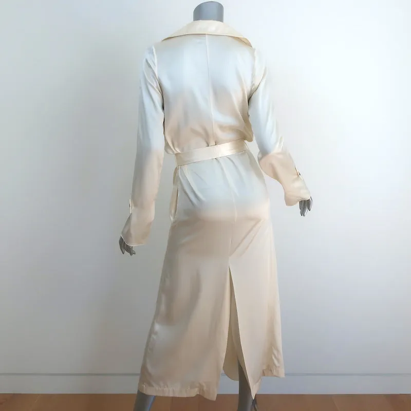 Sablyn Satin Trench Coat Ivory Size Extra Small Belted Long Jacket