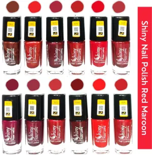 Shiny Red Maroon and Red Mix Nail Polish Shiny- 2 (Pack of 12, 9.9ML Each)