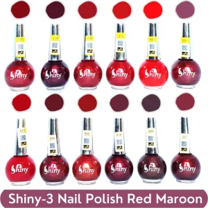 Shiny Red Maroon and Red Mix Nail Polish Shiny- 3 (Pack of 12, 8ML Each)