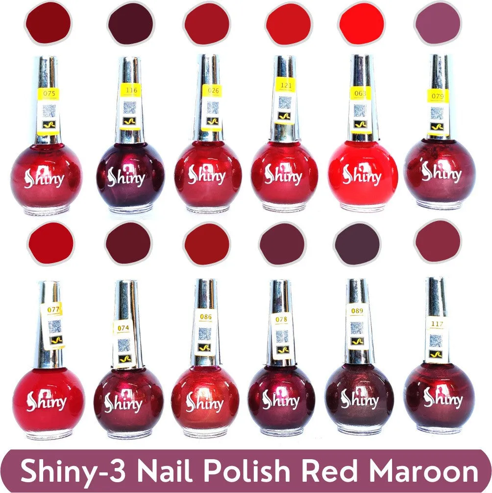 Shiny Red Maroon and Red Mix Nail Polish Shiny- 3 (Pack of 12, 8ML Each)