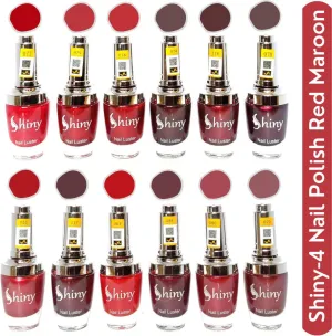 Shiny Red Maroon and Red Mix Nail Polish Shiny-  4 (Pack of 12, 9.9ML Each)