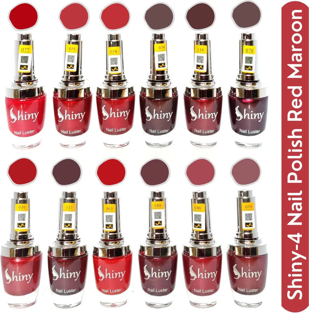 Shiny Red Maroon and Red Mix Nail Polish Shiny-  4 (Pack of 12, 9.9ML Each)