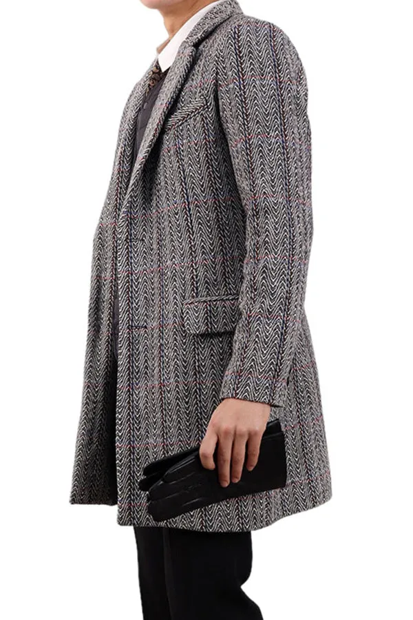 Single printed woolen thickened lapel coat