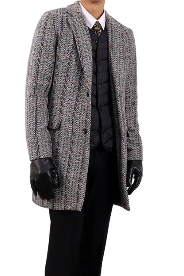 Single printed woolen thickened lapel coat