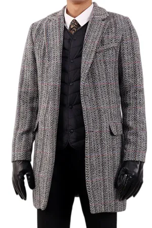 Single printed woolen thickened lapel coat