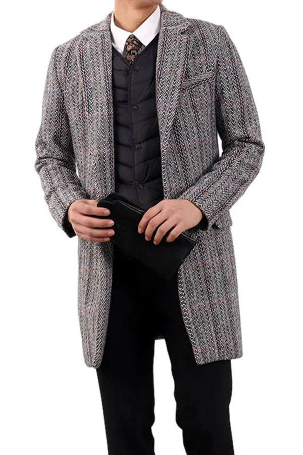 Single printed woolen thickened lapel coat