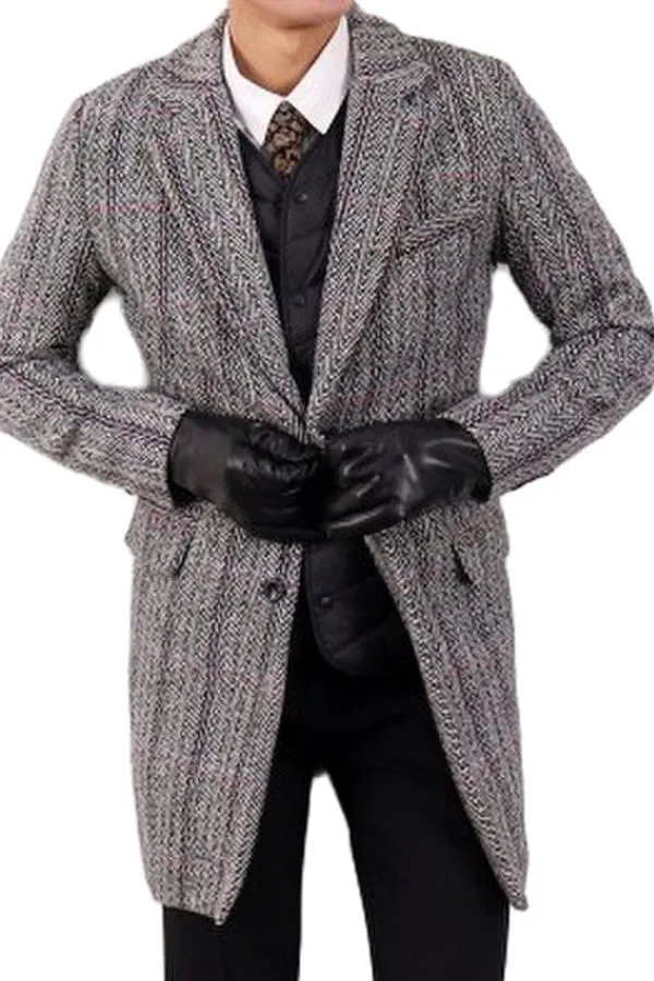 Single printed woolen thickened lapel coat