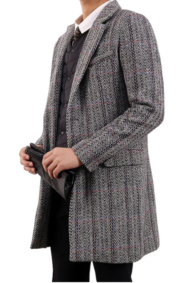 Single printed woolen thickened lapel coat