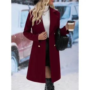 Solid Color Double-breasted Mid-length Woolen Coat
