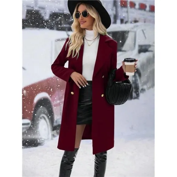 Solid Color Double-breasted Mid-length Woolen Coat