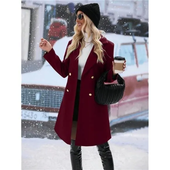 Solid Color Double-breasted Mid-length Woolen Coat