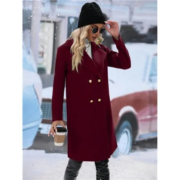 Solid Color Double-breasted Mid-length Woolen Coat