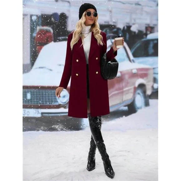 Solid Color Double-breasted Mid-length Woolen Coat
