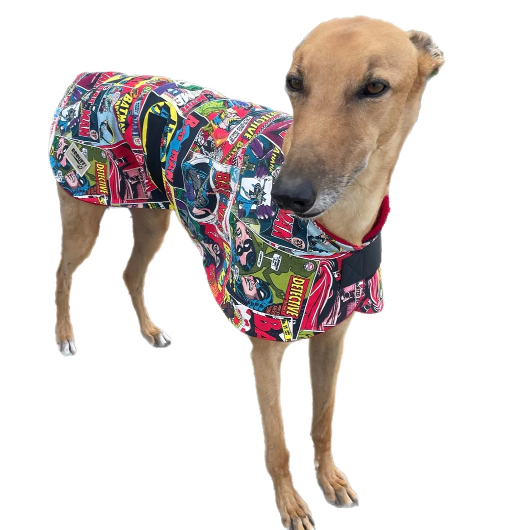 Spring classic style Greyhound coat Batman design in a sturdy cotton & lush fleece washable