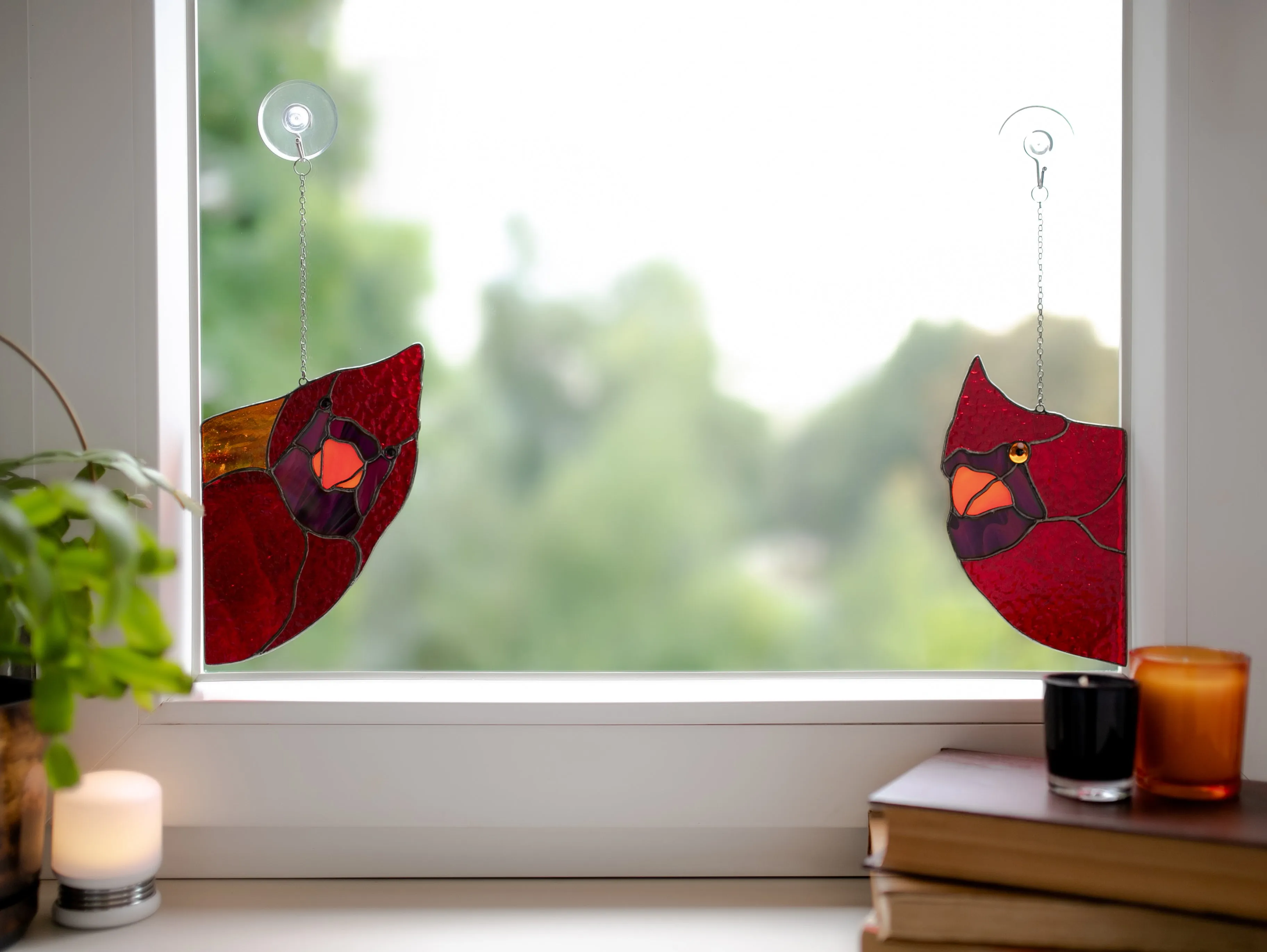 Stained glass Northern Red Cardinal Suncatcher