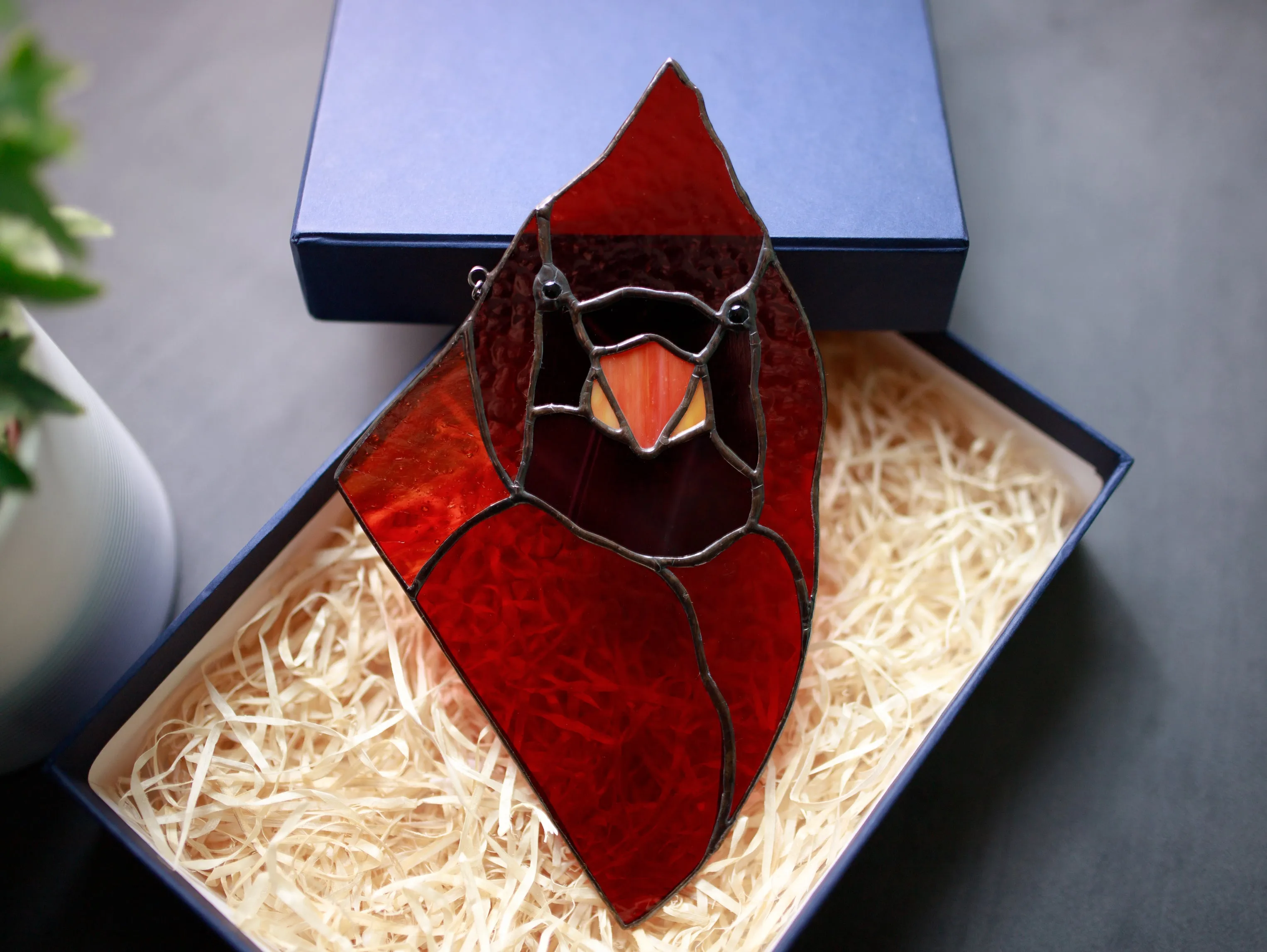 Stained glass Northern Red Cardinal Suncatcher