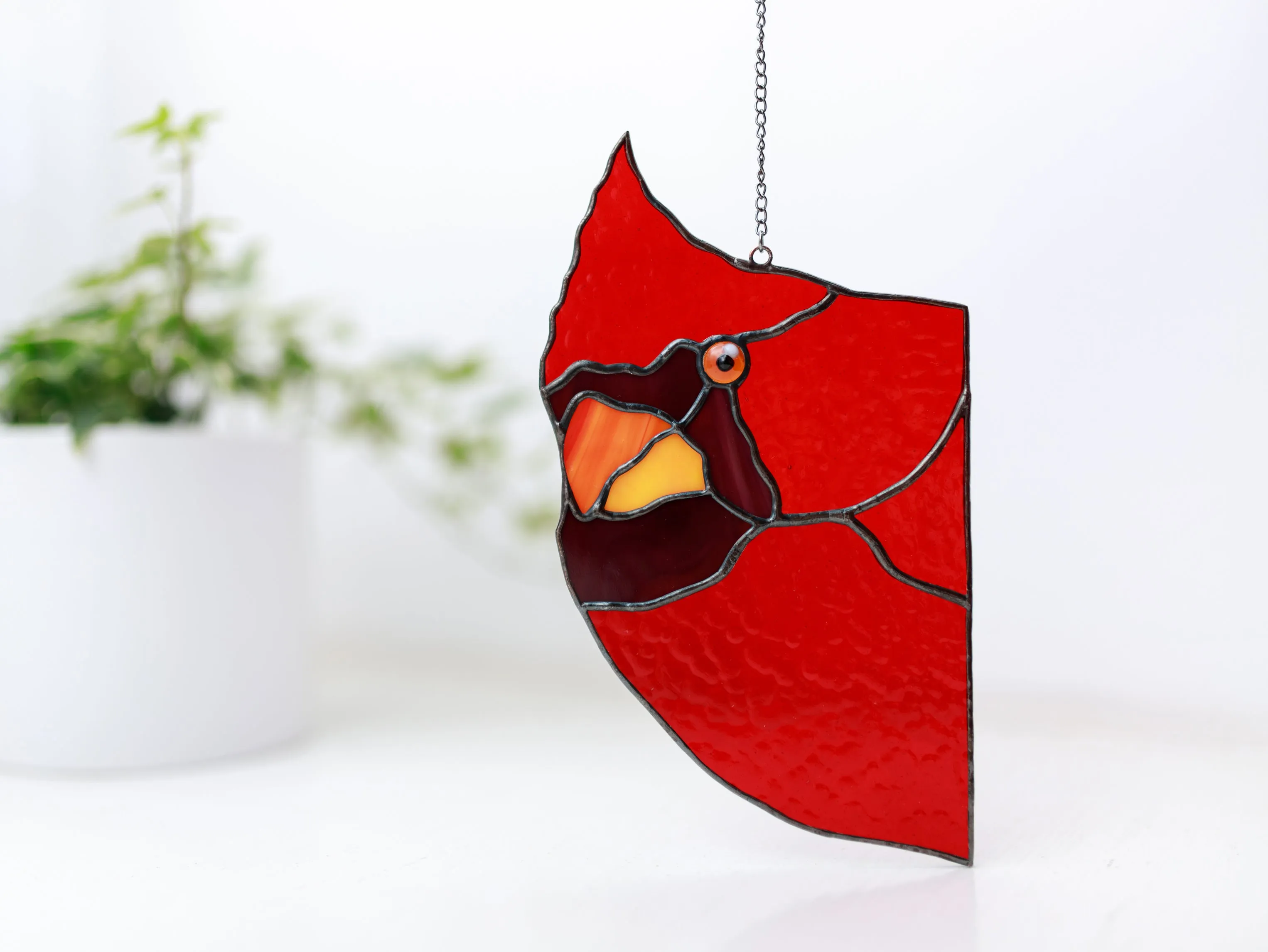 Stained glass Northern Red Cardinal Suncatcher