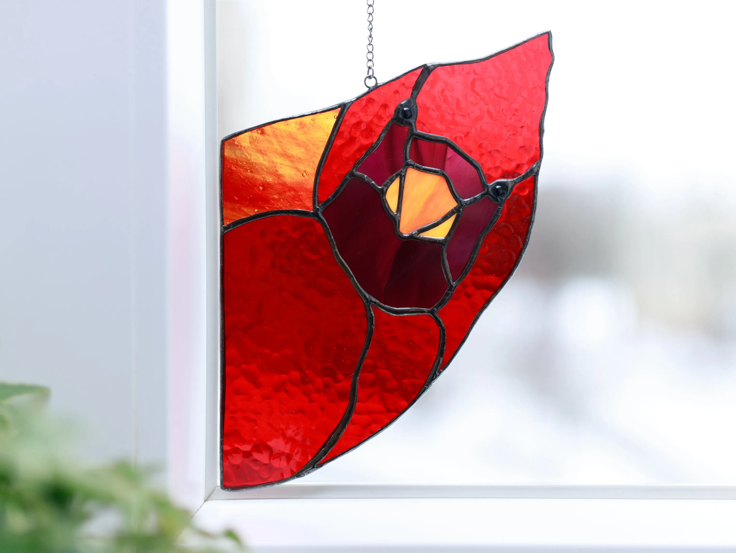 Stained glass Northern Red Cardinal Suncatcher