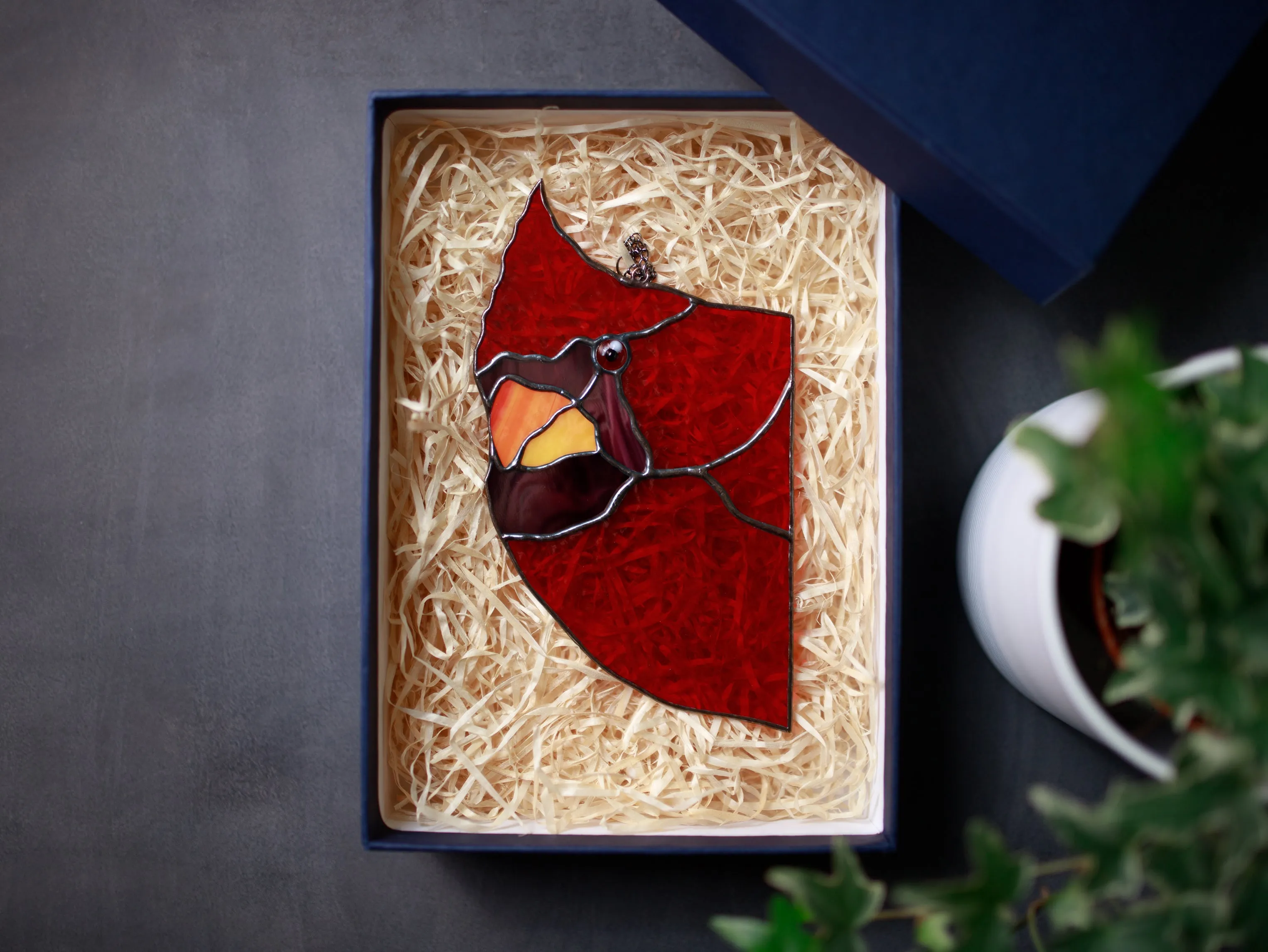 Stained glass Northern Red Cardinal Suncatcher