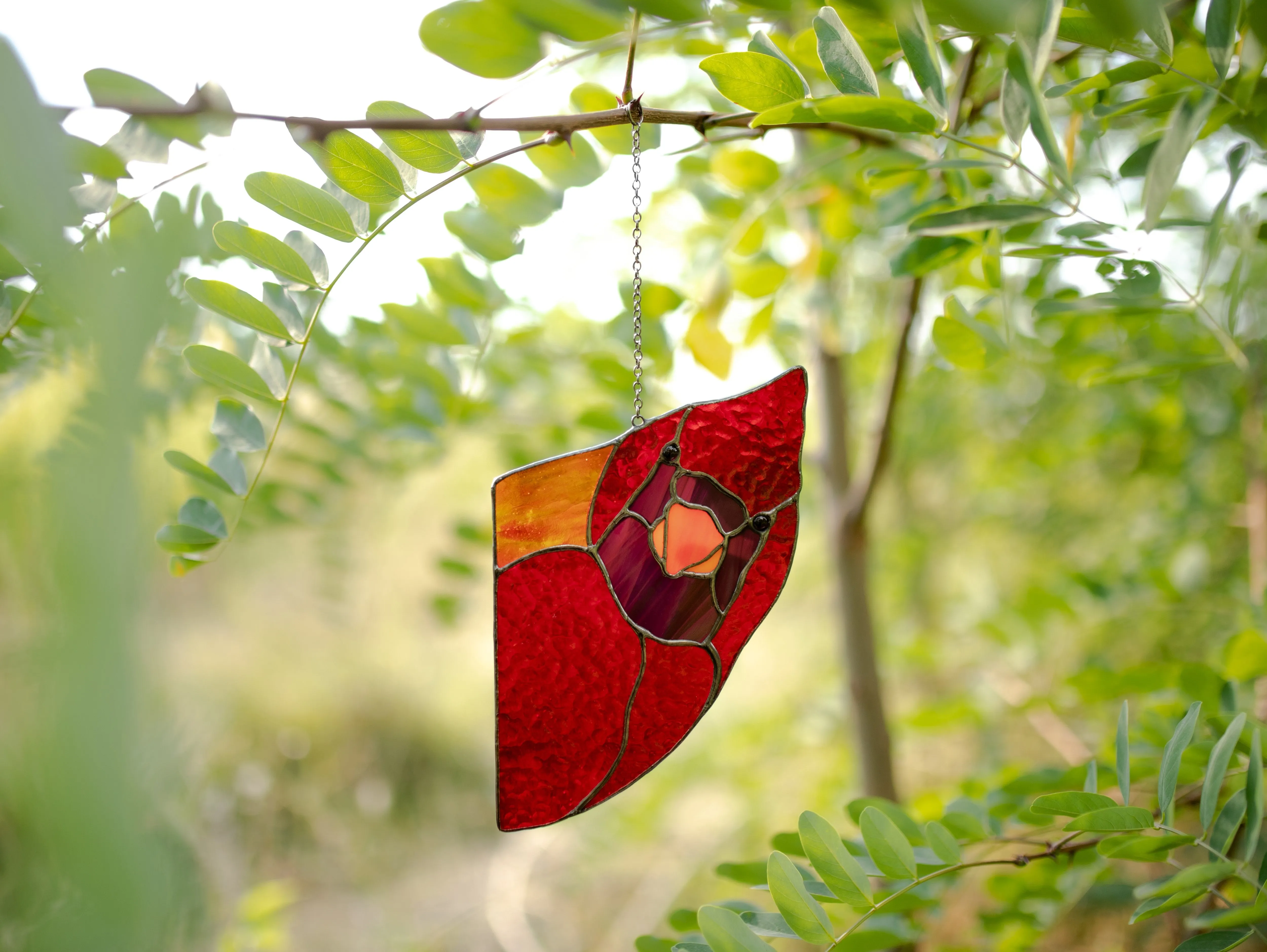 Stained glass Northern Red Cardinal Suncatcher