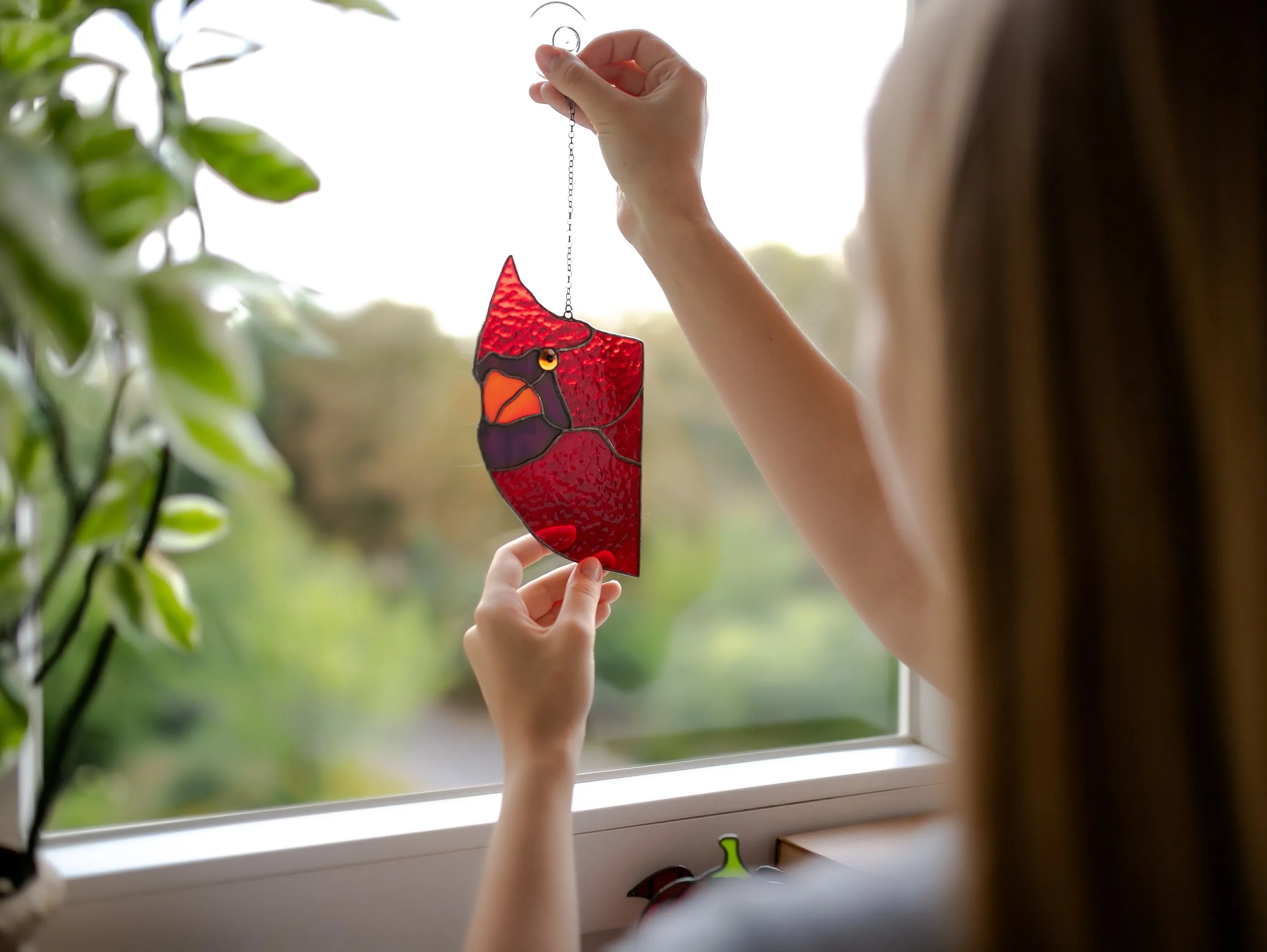 Stained glass Northern Red Cardinal Suncatcher