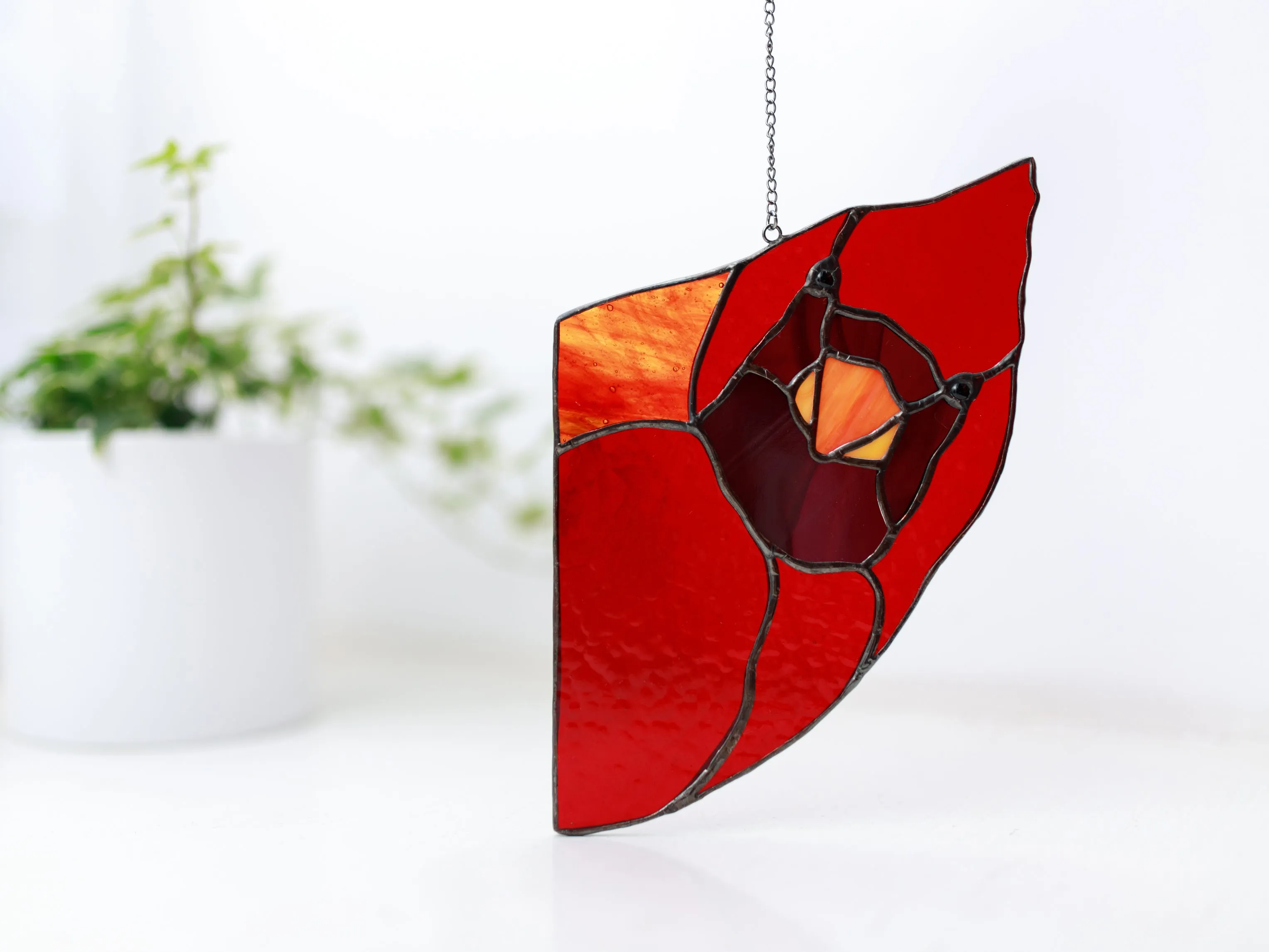 Stained glass Northern Red Cardinal Suncatcher