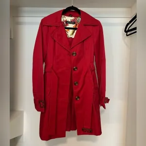 Steve Madden Collared Long Sleeve Belted Double Breasted Trench Coat Red Medium