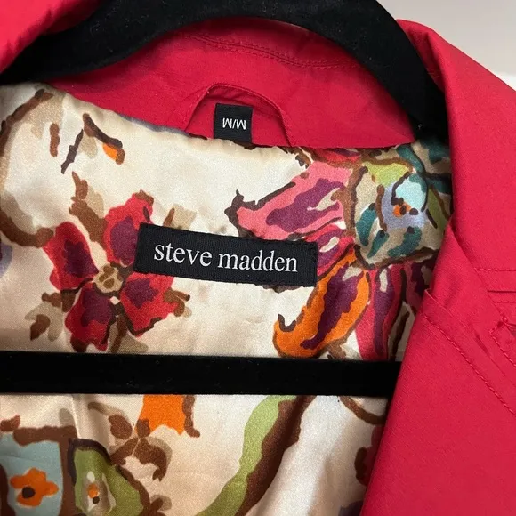Steve Madden Collared Long Sleeve Belted Double Breasted Trench Coat Red Medium