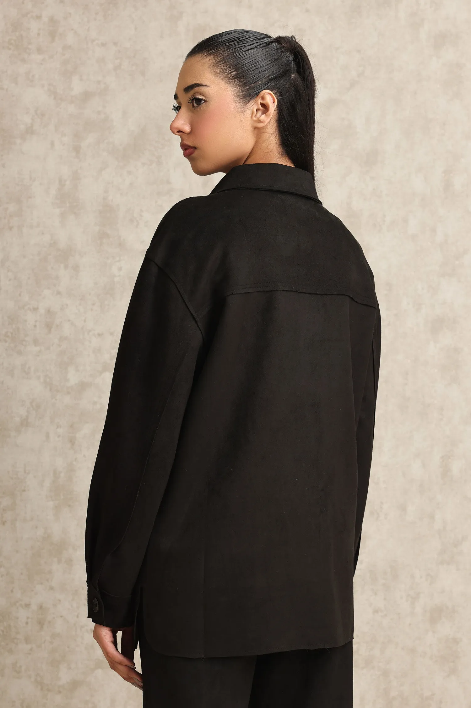 SUEDE UTILITY JACKET-BLACK