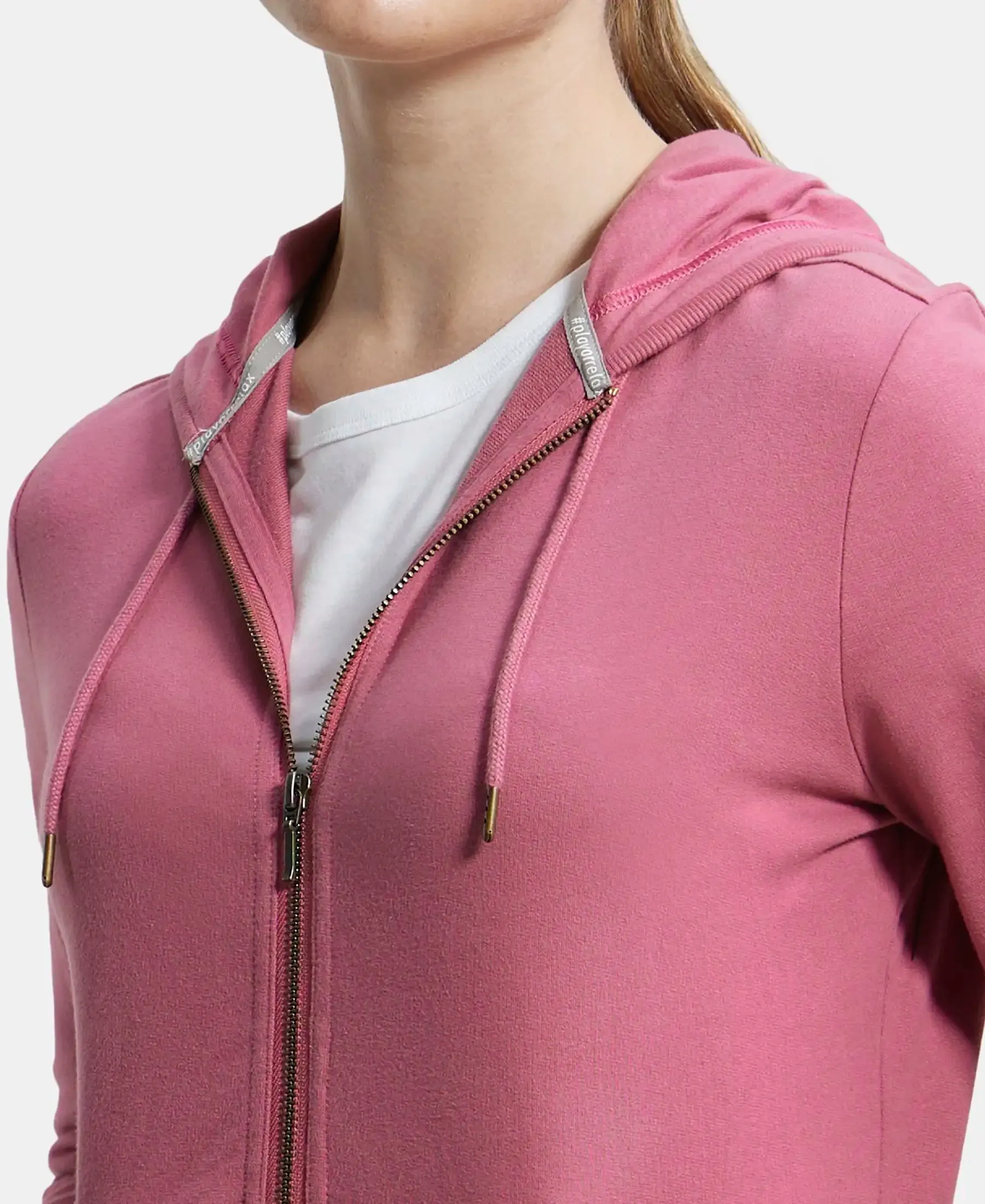 Super Combed Cotton French Terry Fabric Hoodie Jacket with Side Pockets - Rose Wine
