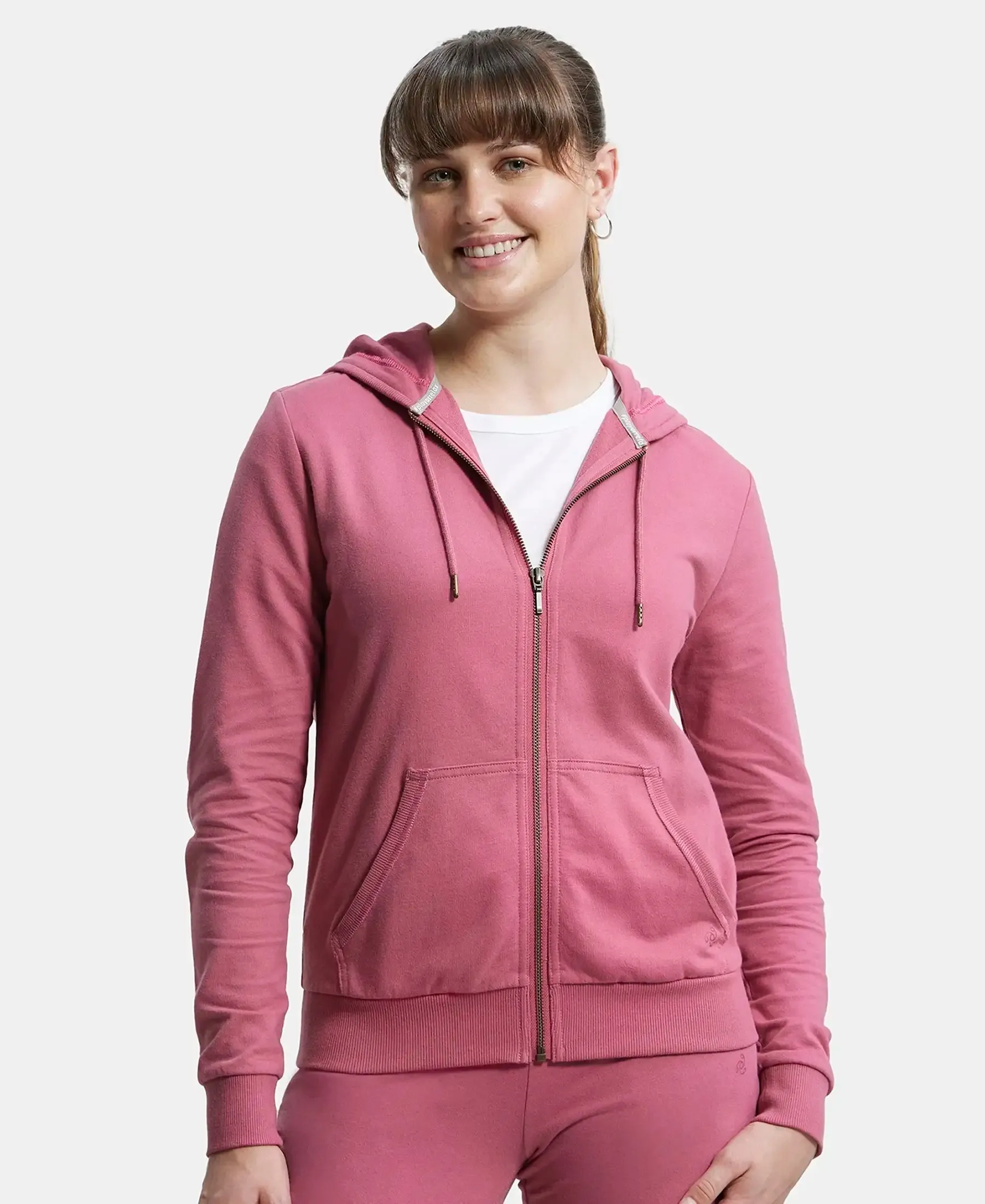 Super Combed Cotton French Terry Fabric Hoodie Jacket with Side Pockets - Rose Wine
