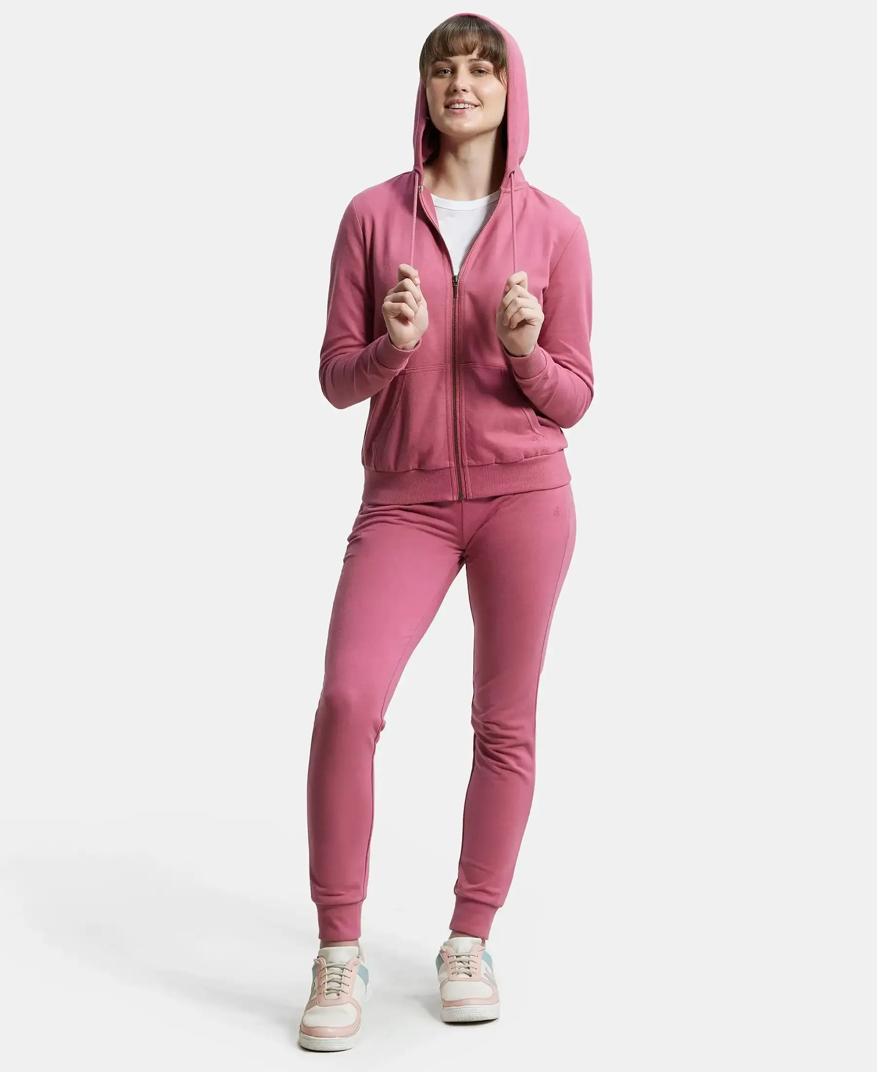 Super Combed Cotton French Terry Fabric Hoodie Jacket with Side Pockets - Rose Wine