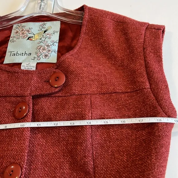 Tabitha Rust Red Buttoned Vest - 8, wool/polyester trench vest