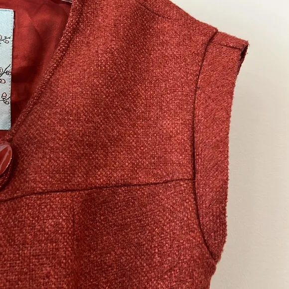 Tabitha Rust Red Buttoned Vest - 8, wool/polyester trench vest