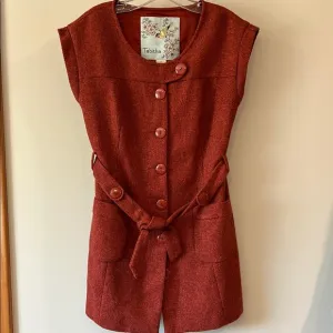 Tabitha Rust Red Buttoned Vest - 8, wool/polyester trench vest